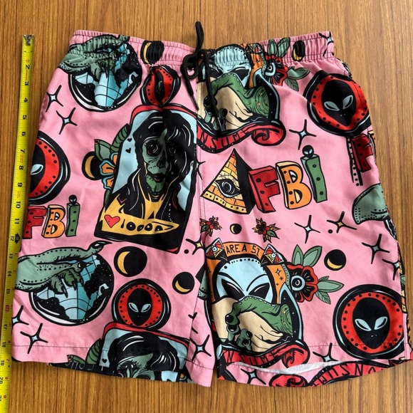 Pink Alien FBI Swim Trunks | Streetwear Style | Men’s M/L - Picture 1 of 5